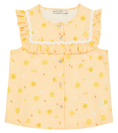 The New Society Kids' Limoncello Linen And Cotton Top In Limoncello Fiore Print