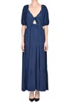 The New Society Linen Long Dress In Navy Blue