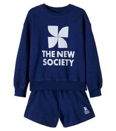 The New Society Kids' Logo Cotton Sweatshirt And Shorts Set In Blue