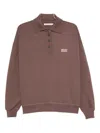 The New Society Logo-print Long-sleeve Polo Shirt In Brown