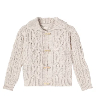 The New Society Kids' Maria Cable-knit Wool-blend Cardigan In Neutral