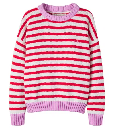 The New Society Kids' Marigold Striped Cotton Sweater In Pink