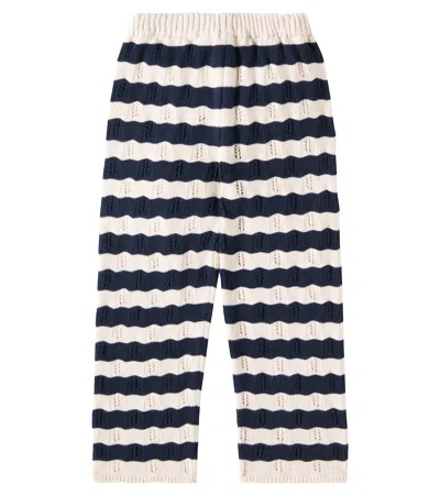 The New Society Kids' Marina Striped Knitted Cotton Pants In Navy