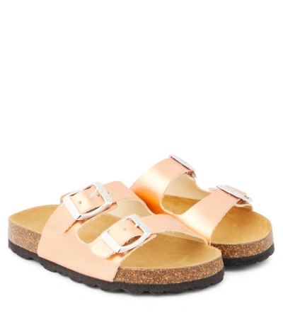 The New Society Kids' Metallic Leather Sandals In Pink
