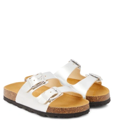 The New Society Kids' Metallic Leather Sandals In Silver