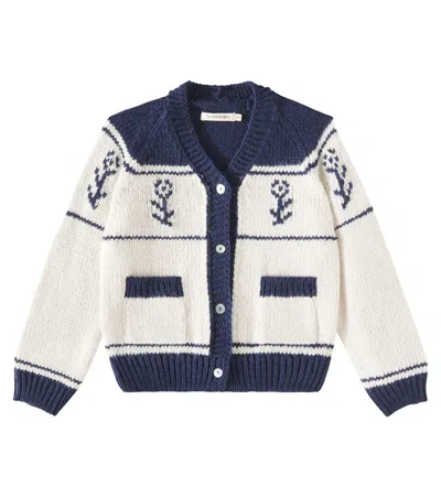 The New Society Kids' Osaka Intarsia Cardigan In Weiss