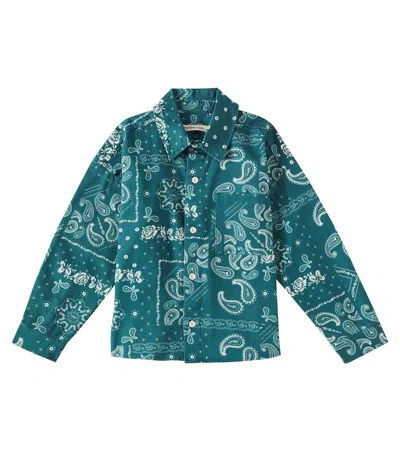 The New Society Kids' Paisley Printed Denim Shirt In Blue