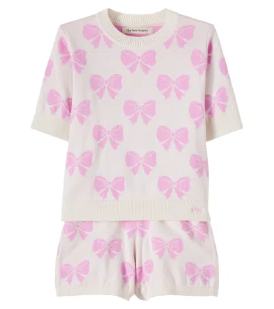 The New Society Kids' Pinpilin Cotton Sweater And Shorts Set In Pink