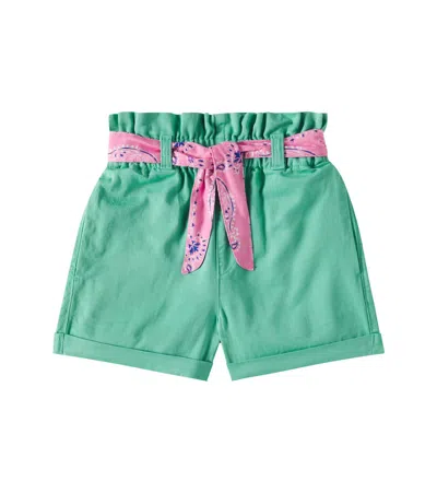 The New Society Kids' Pothia Cotton Twill Shorts In Jade