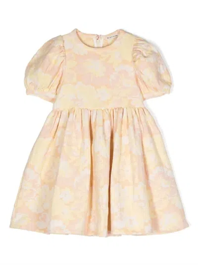 The New Society Kids' Puff-sleeve Floral Dress In Yellow