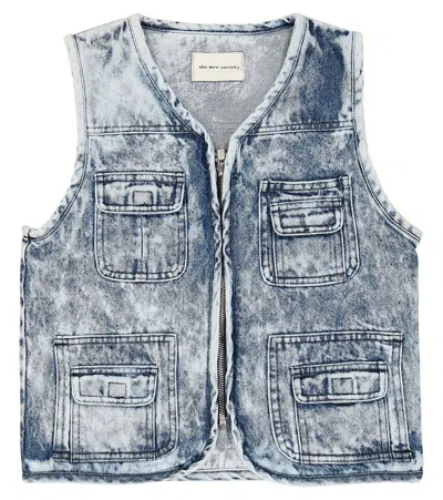 The New Society Kids' Rene Cotton Denim Vest In Blue