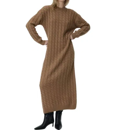 The New Society River Cableknit Long Sweater Dress In Brown