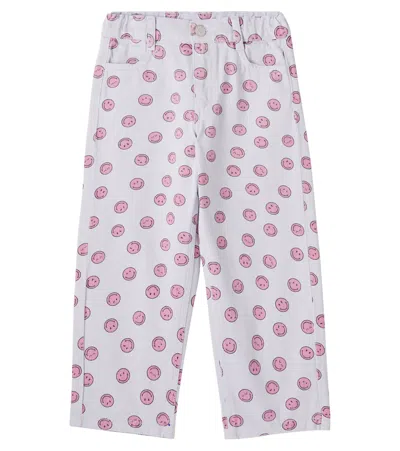 The New Society Kids' Smiley Printed Cotton Straight Jeans In Pink