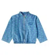 The New Society Smiley Printed Denim Bomber Jacket In Light Blue Denim