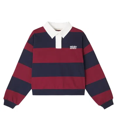 The New Society Kids' Teresa Striped Cotton Polo Shirt In Blue