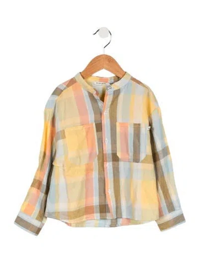 Pre-owned The New Society Babies' Toddler Girls' Plaid Long Sleeve Blouse In Yellow