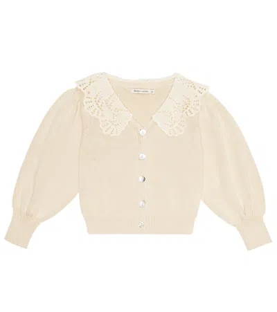 The New Society Kids' Venera Embroidered Cotton Cardigan In Neutrals