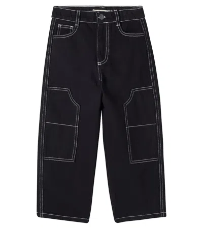 The New Society Kids' Yaiza Embroidered Wide-leg Jeans In Black