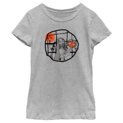 The Nightmare Before Christmas Kids' Girl's  Halloween Sally Pumpkin Sketch  Graphic T-shirt In Gray