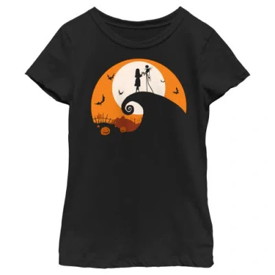 The Nightmare Before Christmas Kids' Girl's  Jack And Sally On Spiral Hill  Graphic T-shirt In Black