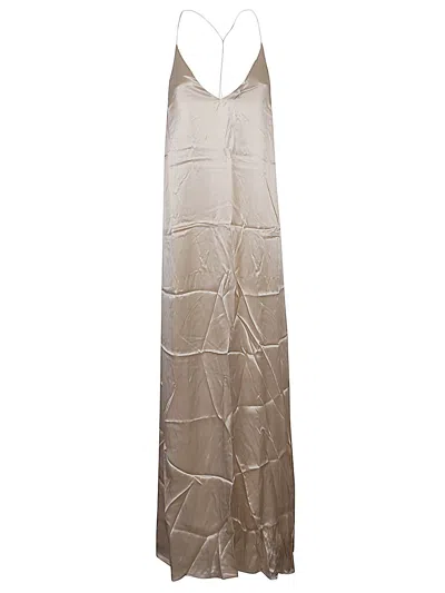 The Nina Studio Athena Long Silk Dress In Beige