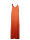 The Nina Studio Athena Satin Long Slip Dress In Orange