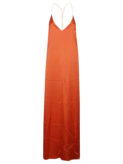 The Nina Studio Athena Long Silk Dress In Orange