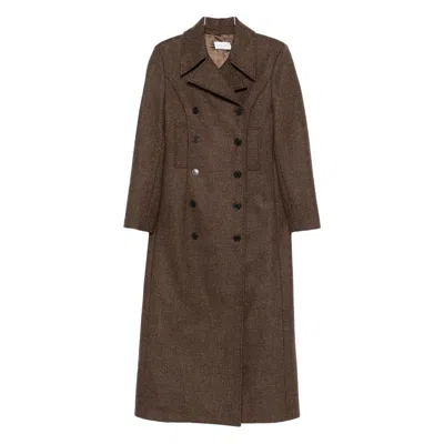 The Nina Studio Double-breasted Check Coat In Brown