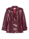 The Nina Studio Double-breasted Leather Jacket In Burgundy