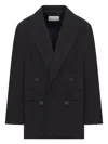 The Nina Studio Double-breasted Pinstripe Blazer In Black
