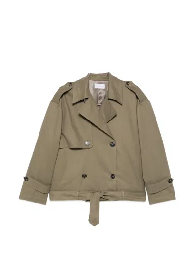 The Nina Studio Double-breasted Belted Jacket In Green
