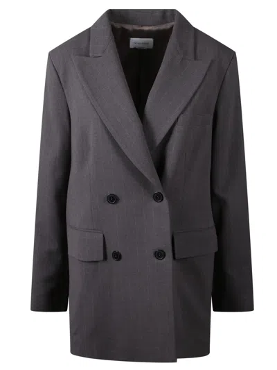 The Nina Studio Double-breasted Pinstripe Blazer In Gray