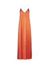 The Nina Studio Athena Satin Long Slip Dress In Orange