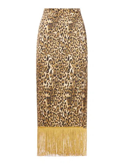 The Nina Studio Fringed Printed Viscose Wrap Skirt In Brown