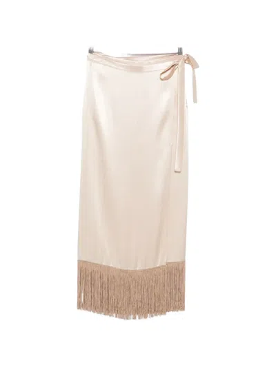 The Nina Studio Fringe-trim Wrap Skirt In Neutral