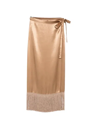 The Nina Studio Fringe-trim Wrap Skirt In Neutral