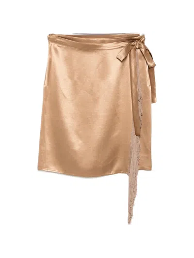 The Nina Studio Fringe-trimmed Wrap Skirt In Animal Print