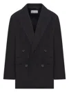 The Nina Studio Double-breasted Pinstripe Blazer In Black