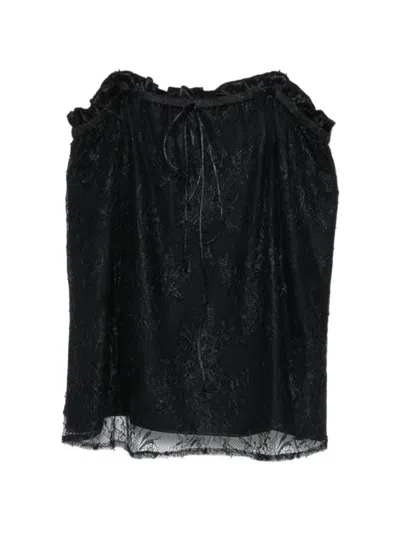 The Nina Studio Lace-detail Ruffled Top In Black