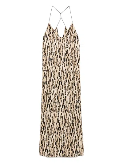 The Nina Studio Leopard Print V-neck Sleeveless Dress In Animal Print
