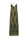 The Nina Studio Long Satin Dress With Fringes In Multicolour