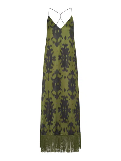 The Nina Studio Long Satin Dress With Fringes In Multicolour
