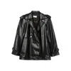The Nina Studio Double-breasted Leather Jacket In Gray