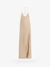 The Nina Studio Satin Dress With Frontal Slit In Sand