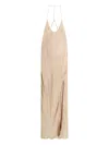 The Nina Studio Slit Satin Dress In Neutral