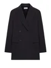The Nina Studio Double-breasted Pinstripe Blazer In Black