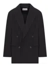 The Nina Studio Double-breasted Pinstripe Blazer In Black