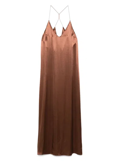 The Nina Studio V-neck Sleeveless Racerback Dress In Brown