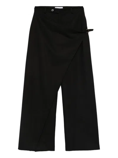 The Nina Studio Wrap-effect Culottes With Asymmetrical Button Fastening And Welt Pockets In Black
