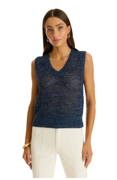 The Noli Shop Addison Sequin Crochet Top In Blue